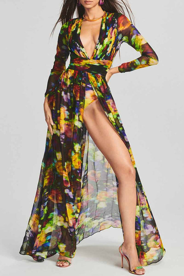 Deep Printed Maxi Dress