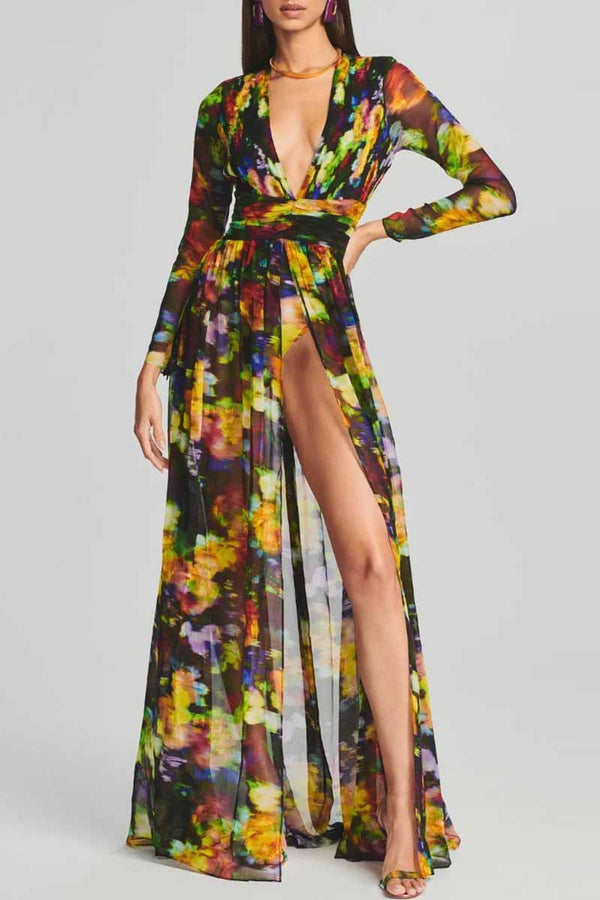 Deep Printed Maxi Dress