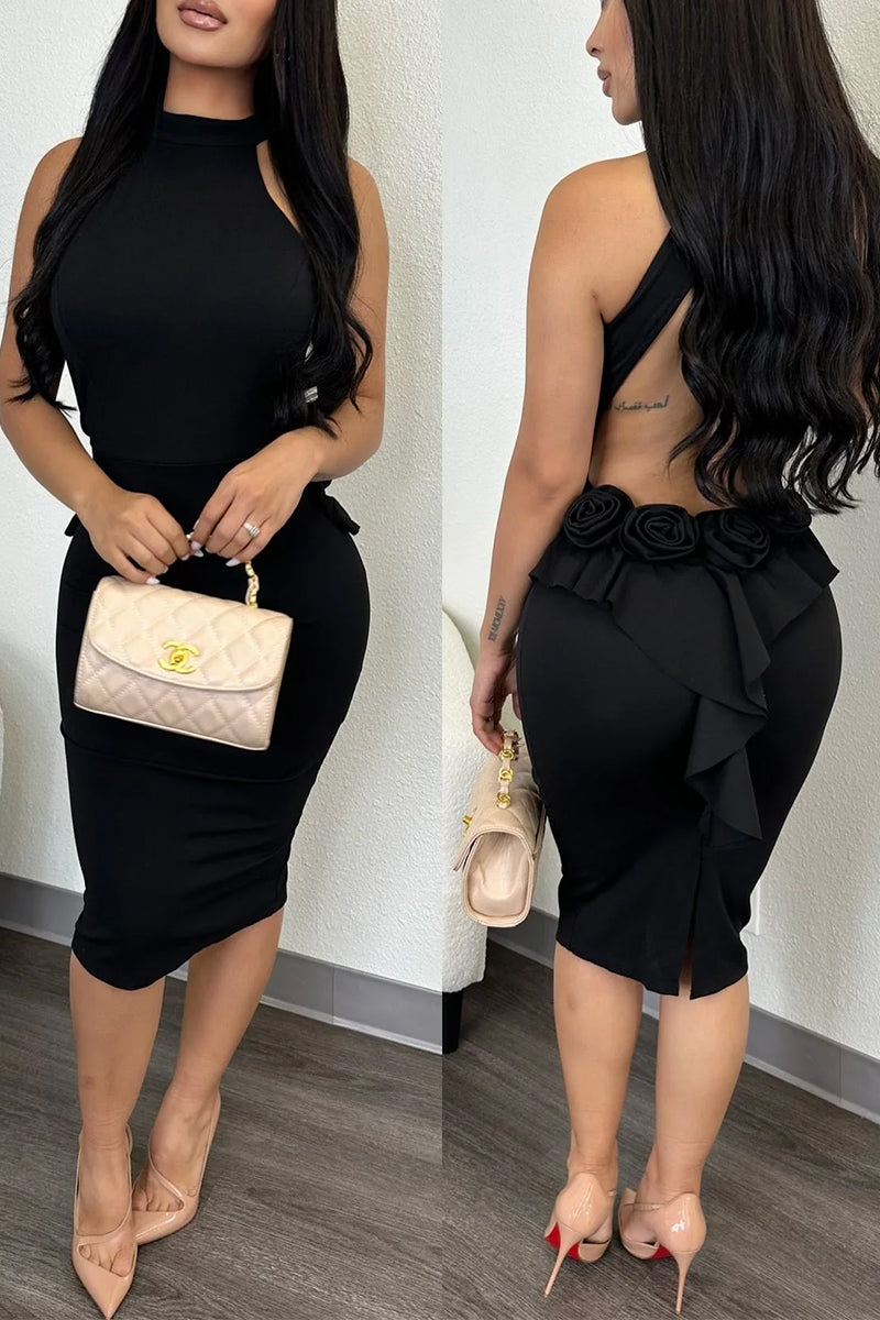 Sexy Casual Sweet Daily Party Elegant Backless Solid Color Halter Dresses