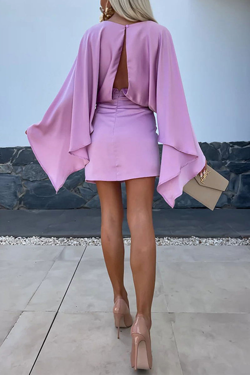 Elegant Solid Patchwork O Neck Wrapped Skirt Dresses