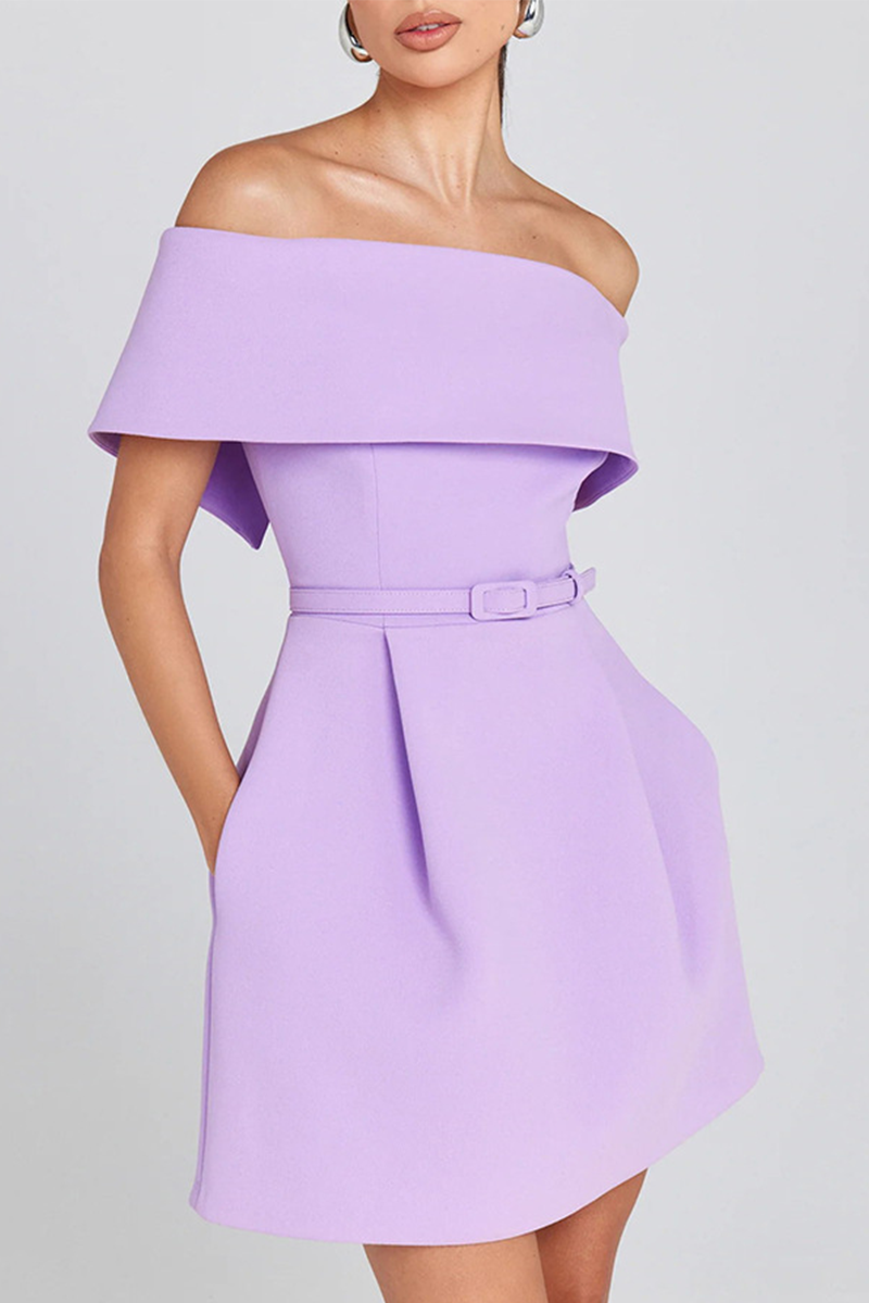 Sexy Solid Color Pocket Lace Up Off Shoulder A Line Dresses