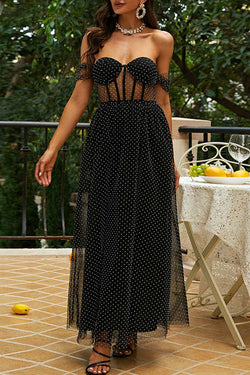 Sexy Prom Polka Dot Mesh Off Shoulder Evening Dresses