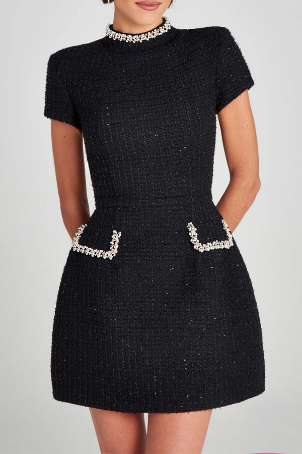 Celebrities Elegant Solid Color Patchwork Rhinestone Decor Half A Turtleneck A Line Dresses